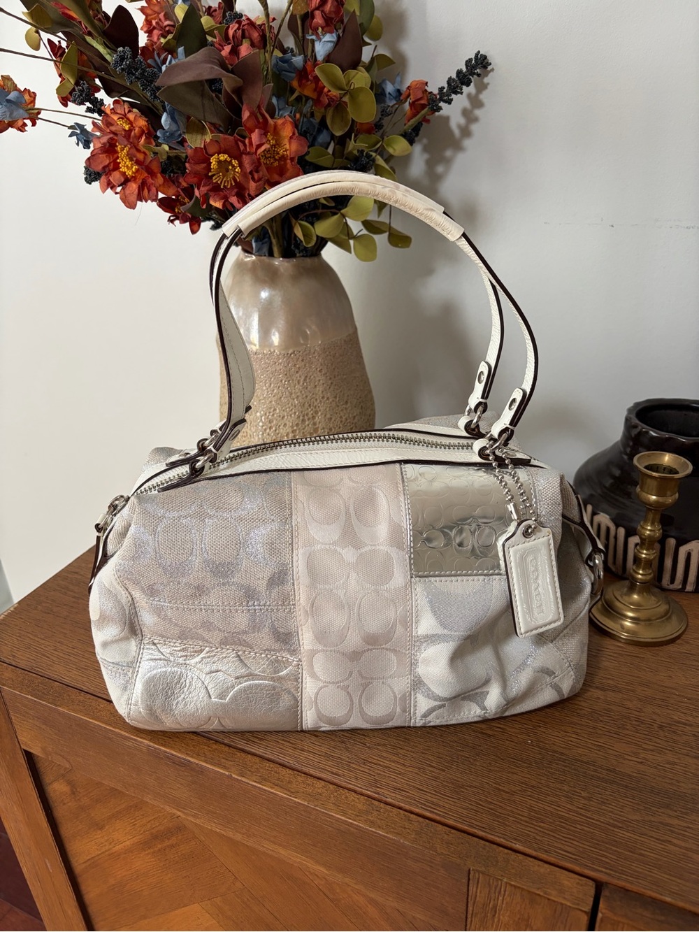 Coach white and silver patchwork bad